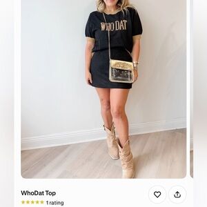 WHO DAT Black Graphic Tee Dress with Gold Trim